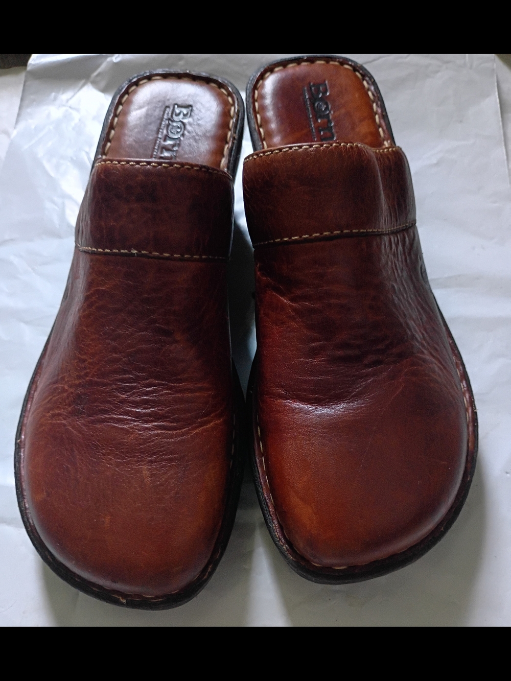 Born Chestnut Brown Leather Slip-On Clogs